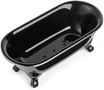 Mini Clawfoot Bathtub Soap Dish,Bar Soap Holder,Black Silver Rim