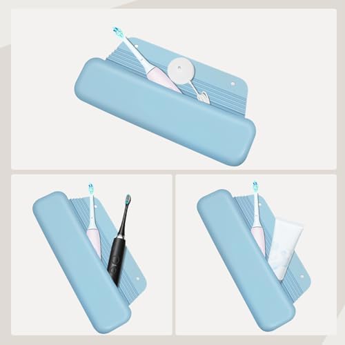 Silicone Waterproof Toothbrush Travel Pouch, Compatible with Oral-B & Philips Sonicare, Suri, Burst, Aquasonic, Portable Protective Bag - Blue