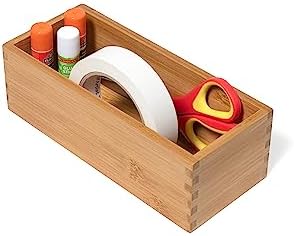 Lipper International Bamboo Wood Utensil Holder Storage Box for Cooking Tools, Makeup, or Office Supplies, 4" x 9 1/4" x 3" | (Pack of 6)