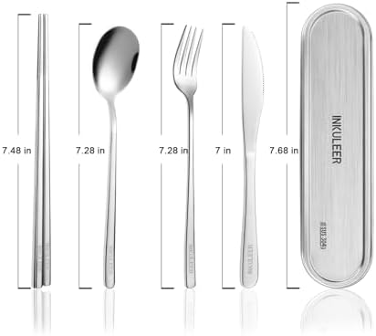 INKULEER Travel Cutlery Set - 18/8 Stainless Steel Reusable Utensils with Metal Case, Portable Silverware for Camping, Office, Travel & Outdoor Dining
