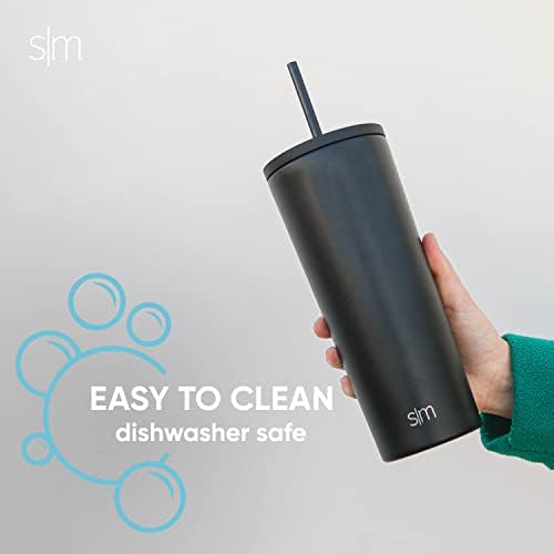 Simple Modern Insulated Tumbler with Lid and Straw | Iced Coffee Cup Reusable Stainless Steel Water Bottle Travel Mug | Gifts for Women Men Her Him | Classic Collection | 24oz | Ember Red