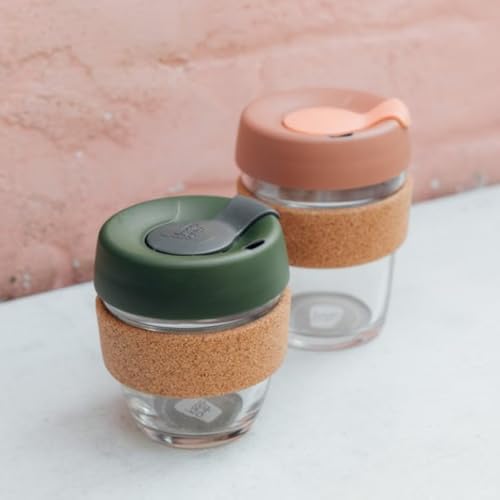 KeepCup Brew Cork, Reusable Glass Tumbler with Natural Cork, Grande Coffee Cup 16oz / 454ml - Pine