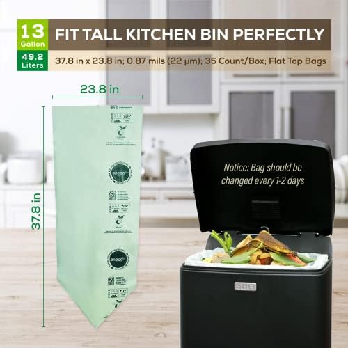 ANECO 100% Compostable Trash Bags 13 Gallon, 35 Count