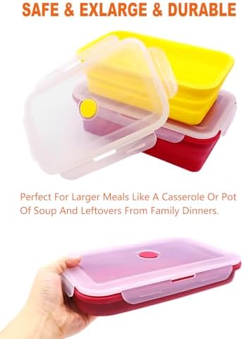 Set of 2 Extra Large Collapsible Silicone Food Storage Containers With Lids,82.8oz + 60.2oz Meal Prep Box, Bento Lunch Boxes, Rv Collapsible Bowls For Camping, Kitchen, BPA Free(Red and Yellow)
