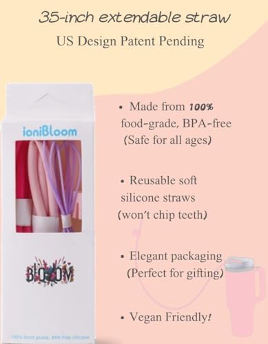 Extendable Long Straws for Stanley Cup, 2 Pack 35" Reusable Silicone Straws- CPC Certified, Fits 40 oz Tumbler And Large Water Bottle, Soft & Flexible Straw Accessories Gift Idea