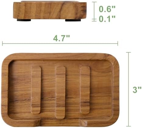 HTB 2 Pack Self Draining Soap Dish Teak Wood Keep Soap Dry