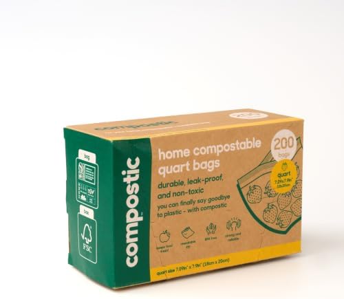 Compostic Compostable Quart Bags, 200 Ct Bulk, Zip-Seal