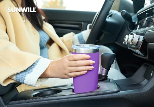 SUNWILL Travel Coffee Tumbler 20 oz, Insulated Mug with Lid, Stainless Steel Cup for Hot and Cold Drinks, Powder Coated Purple