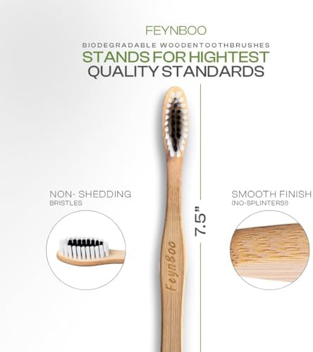 Bamboo Toothbrushes Soft Bristles 6 Pack - BPA Free Bristles Toothbrushes Teens and Adults - Eco-Friendly, Natural Wooden Toothbrush (Light Brown, Black, White).