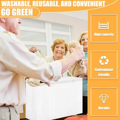 Windyun Reusable Grocery Bags Large Non Woven Shopping Bags with Handles Foldable Portable Tote, 16x6x12 Inch
