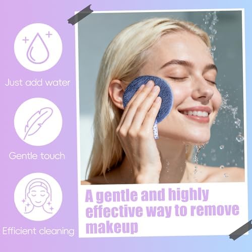 BS-MALL 6 Pcs Reusable Makeup Remover Pads with Round Box - Soft Micellar Water Wipes for Eye Shadow & Facial Cleansing - Gentle for All Skin Types - Perfect Women Gifts