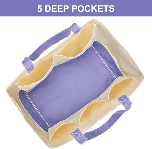 Reusable Grocery Bags Heavy Duty, 8.3 gal Foldable Large Canvas Tote Bag with Handles, Holds 60 lbs Canvas Shopping Bags, 1 Pack(Off White+Light purple)
