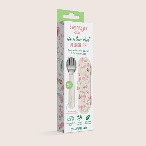 Bentgo Kids Stainless Steel Utensil Set - Reusable Fork, Spoon & Storage Case, PFAS- & BPA-Free, Easy-Grip Handles, Lightweight, Dishwasher Safe, School Lunch, Travel & Outdoors (NEW Cowgirl Dreams)