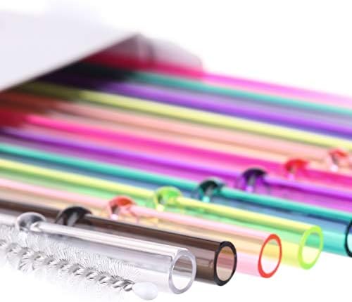 DAKOUFISH 11 Inch Clear Reusable Plastic Replacement Drinking Straws for 24 oz & 16 oz Mason Jar Tumblers,Set of 12 Pcs Straws with Cleaning Brush (11inch 7color)