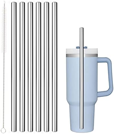 6 PCS Replacement Straws for Stanley|Owala|Simple Modern 40oz 30oz Tumbler, Reusable Stainless Drinking Straws with Cleaning Brush for Stanley Cup Accessorie,BPA Free, Dishwasher Safe