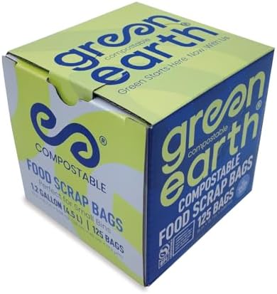 Green Earth Compostable Bags for Countertop Compost Bins, 1.2 Gallon (4.5L), Extra Thick 0.68 Mil, Leak-Proof & Odor Control, 125-Count, ASTM D6400, BPI (US) & OK Compost Home (EU) Certified