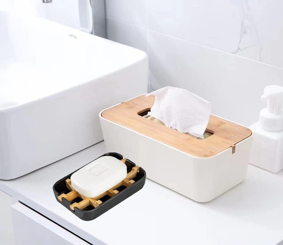 Modern Removable Soap Holder, Bamboo Fiber Sponge/Soap Dishes for Kitchen/Bathroom/Shower Room, Black