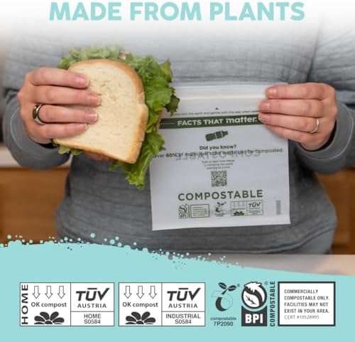 Matter Compostable Sandwich Bags, Resealable, 200 Count, Made From Plants