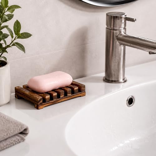 Wooden Soap Holder, Teak Soap Dish Wooden Sponge Holder for Kitchen Sink, Teak Shower Caddy Self Draining Dishes for Shower, Sink, Bathroom, Kitchen, Countertop, Bathtub, RV