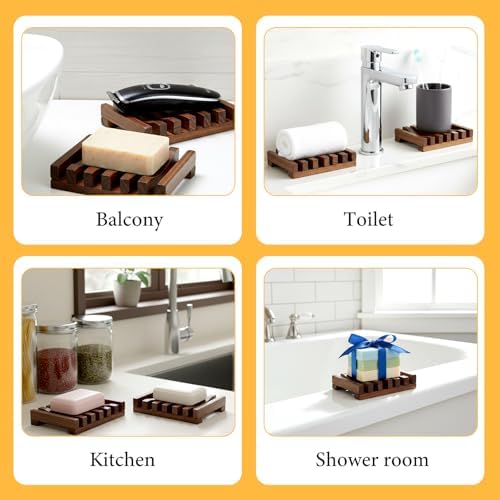 TIESOME 2 Pack Teak Soap Dish, Wooden Soap Holder, Natural Teak