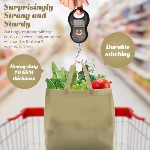 Reginary 50 Pcs Reusable Tote Bags Shopping Bags Non Woven, Light Brown