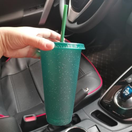 Suertestarry Tumbler with Straw and Lid,Water Bottle Iced Coffee Travel Mug Cup,Reusable Plastic Cups,Perfect for Parties,Birthdays,24oz-5 Pack (Dark Green, 10 pack)