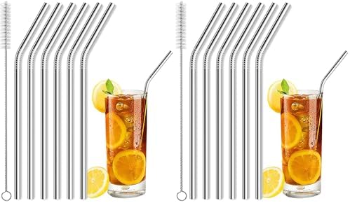 Acerich 6 Pcs Stainless Steel Straws, Reusable Metal Straws for 30 oz & 20 oz Tumblers Cups Mugs Cold Beverage, Free Cleaning Brush Included (Pack of 2)