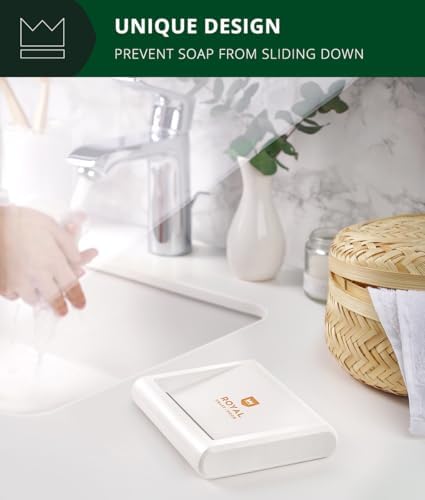 ROYAL CRAFT WOOD Bamboo Soap Dish - Self Draining Soap Holder for Bathroom, Shower, Kitchen Sink | Natural Non-Toxic Soap Tray (White) - 1Pcs