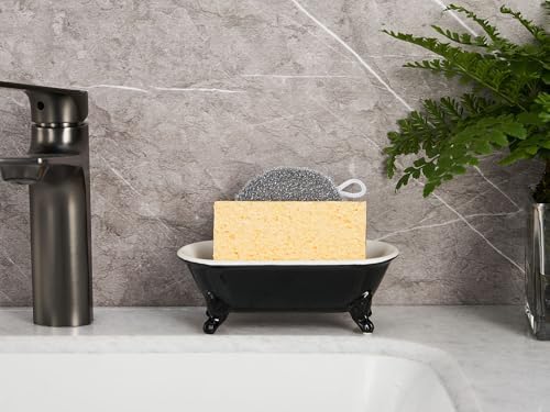6.5" Ceramic Mini Clawfoot Bathtub Soap Dish,Bar Soap Holder,Black
