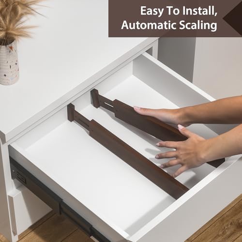 DUCOO 4 PCS Drawer Divider, 17"-22" Adjustable Bamboo Drawer Dividers Organizers, 2.3" High Expandable Separators for Kitchen, Clothes, Dressers, Home, Office, Mocha