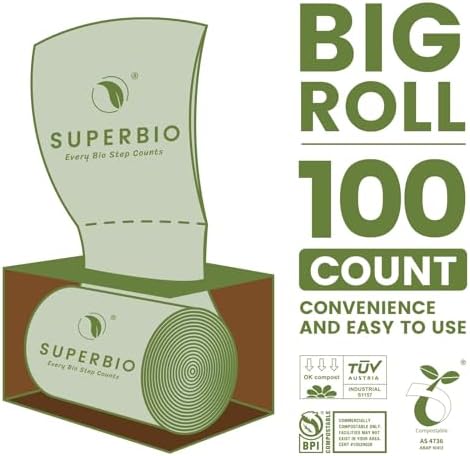SUPERBIO 13 Gallon Compostable Kitchen Waste Bags, 50 Count, 1 Pack