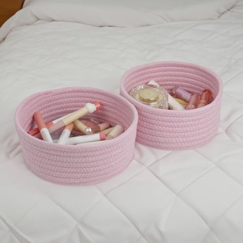 Small Woven Cotton Rope Baskets, Set of 3, Pink