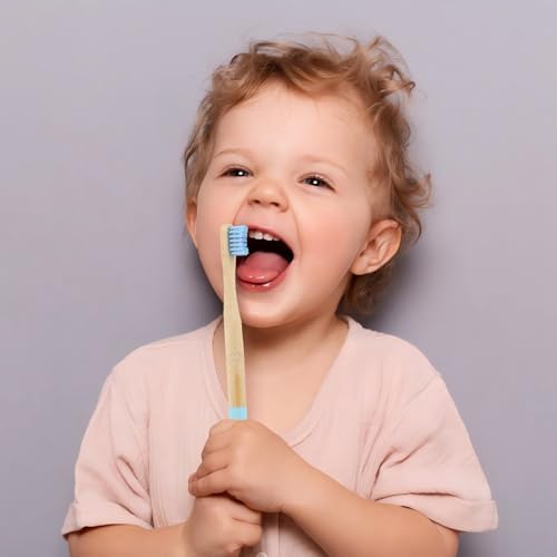 Kids Bamboo Toothbrush - Child Size Soft BPA Free Color Safe Bristles (4 Pack)