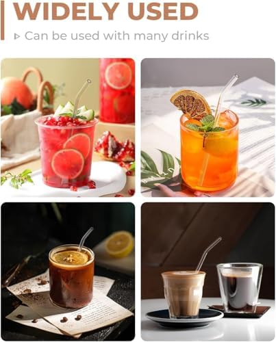 Foogwee® 20 Packs Reusable Glass Straws Set, 10'' x 8mm Clear Drinking Straws for Smoothies, Shakes, Coffee, Juice, Sodas, Milk, Tea, Cocktails, Set of 8 Straight and 8 Bent with 4 Cleaning Brushes