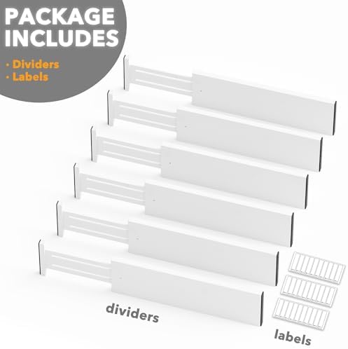 SpaceAid Bamboo Dresser Drawer Dividers 6 Pack, 4.65“ High Adjustable 17“-22” Drawer Organizers, Expandable Organization for Clothing, Clothes, Dressers, White