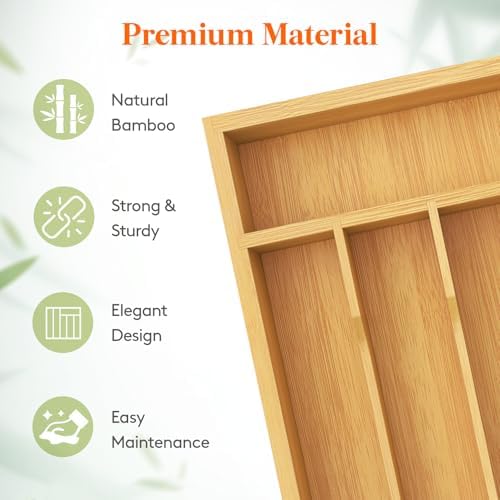 Lifewit Bamboo Silverware Tray for Drawer, 8.6 x 12.5