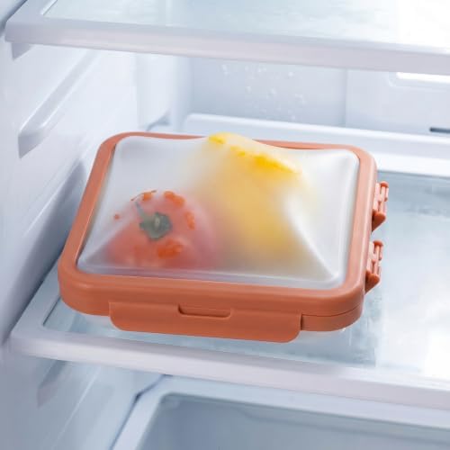 Reusable Silicone Food Storage Container with Lid Avocado Saver(6.5 cups/0.4 gal), Onion Keeper, Foldable Silicone Kitchen Organizers for Fridge