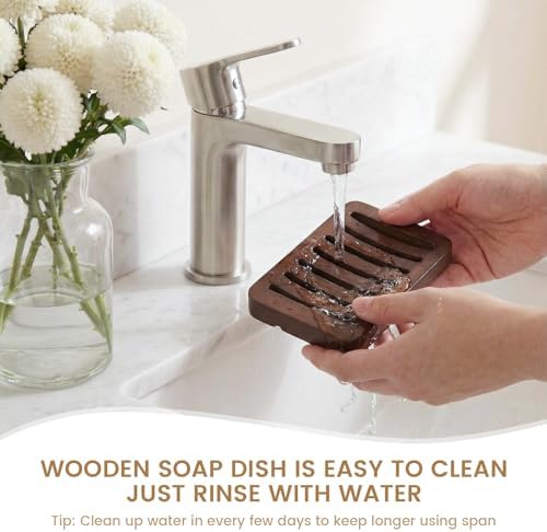 Curved Slotted Wood Soap Dish, 1 Pack, Dark Brown