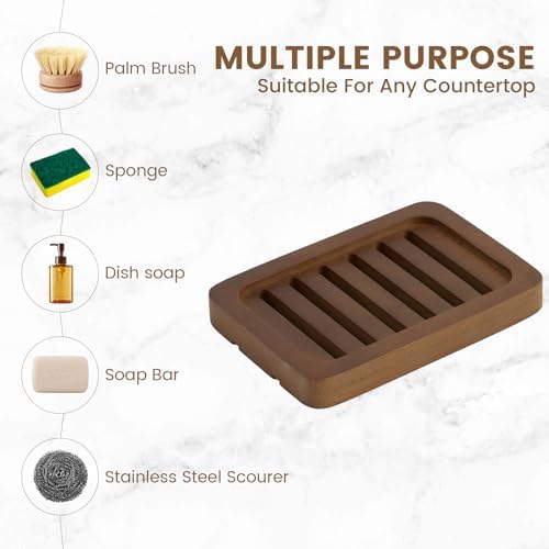 2 Pack Self Draining Bamboo Soap Holder Slotted Walnut Wooden Soap Dish