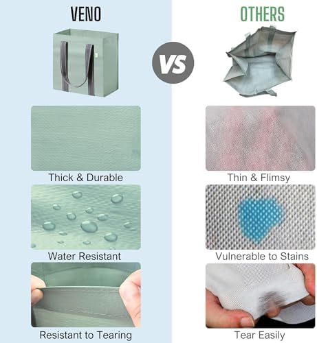 VENO 2/4 Pack Compact Reusable Grocery Shopping Bags with Hard Bottom