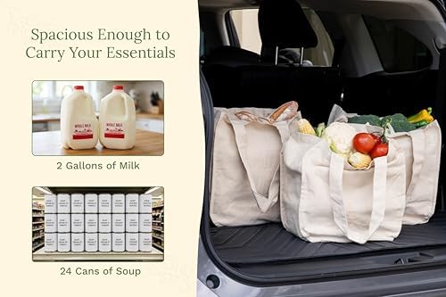 Best Canvas Grocery Shopping Bags - Cloth Grocery Tote Bags - Reusable Cotton Grocery Tote Bags with Bottle Sleeves