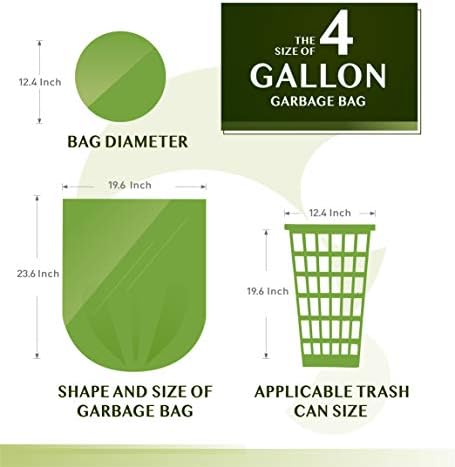 FORID 4 Gallon Garbage Bags, 150 Count, Unscented, Strong Trash Can Liners, 15 Liter Wastebasket Bags for Kitchen, Bathroom, Home Office, Green
