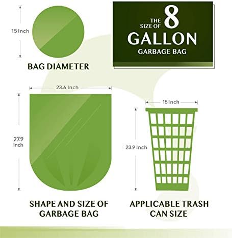 Compostable Trash Bags - FORID 8 Gallon Garbage Bags 150 Count Trash Can Liners 30 Liter Unscented Medium Wastebasket Bags for Kitchen Bathroom Home Office Garbage Can (5Rolls/Green) - Durable & Thick