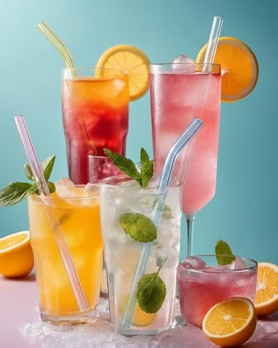 60 Pack Reusable Glass Straws, 8” x 8 mm Colorful Glass Straws