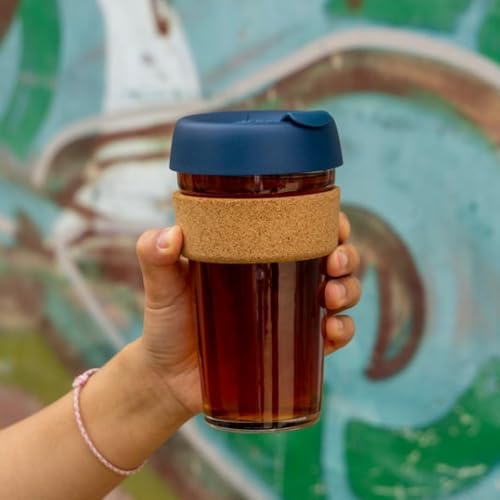KeepCup Brew Cork, Reusable Glass Tumbler with Natural Cork, Grande Coffee Cup 16oz / 454ml - Deep