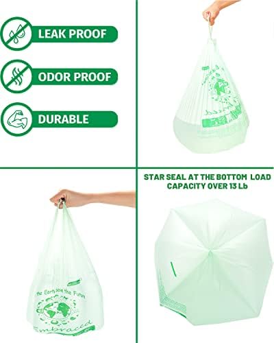 BEIDOU-PAC 100% Compostable Trash Bags, 3 Gallon Compost Bags Small Kitchen Trash Bags with Handle, 200 Count Sturdy Garbage Bags Food Scrap Waste Bags, ASTM D6400, US BPI Certified