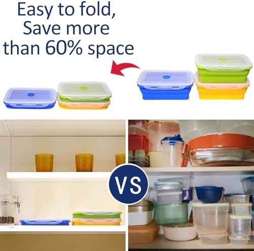 3 Pack Collapsible Silicone Food Storage Containers with Lids, 40.6oz Bento Lunch Boxes, for Kitchen, Office, Camping, Travel, BPA Free