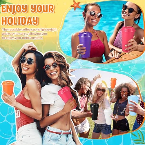 Honeydak 45 Pack 16 oz Reusable Coffee Cups with Lids Water Bottle Iced Coffee Travel Mug Reusable Portable Plastic Tea Tumblers Bulk for Hot and Cold Drinks Birthdays Party(Classic,Multicolor)