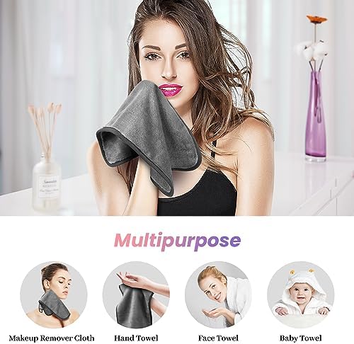 Makeup Remover Cloth Pack of 8, Soft Microfiber Makeup Remover Towels,13x7 inch Reusable Facial Cleansing Cloths for All Skin Types,Gray