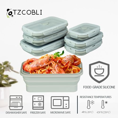 Plus 6PCS Foldable Silicone Food Storage Containers for Kitchen Storage for Leftovers Fruits and Meal Prep Dishwasher Safe Microwave Safe Ideal for Home and Travel (grey, square)